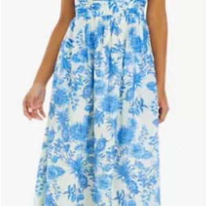 Taylor Dresses Blue and White One-Shoulder Maxi Dress